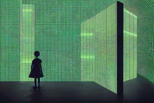 Eine Person steht isoliert vor einer Wand