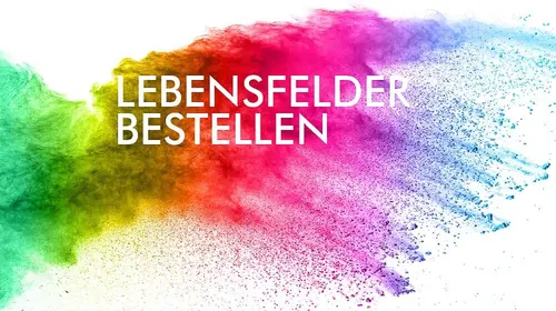 Eine Grafik in unterschiedlichen Farben mit dem Motto der Pommerschen Diakonie "Lebensfelder bestellen"